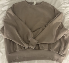 Women's Solid Taupe Fleece Pullover Sweatshirt Crew Neck Long Sleeve Size M