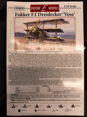 Fokker F.1 Dreidecker Voss  1:32  Scale   Encore Models