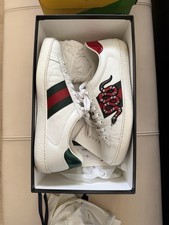 Gucci White Leather Ace Web Bee Low Top Lace ...