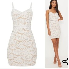 PrettyLittleThing Cream Lace Mini Dress -size 4
