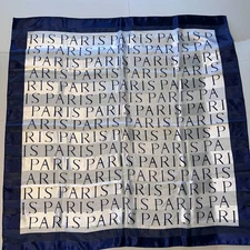 PARIS Sheer Navy Blue & White Scarf 39"x 39" Polyester NEW