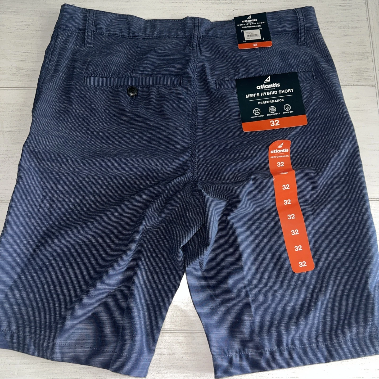 Atlantis Performance Men’s Hybrid Shorts 32 Blue 4 Way Stretch Quick Dry NWT