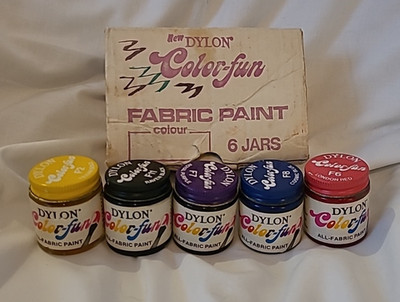 Vintage Dylon Colour Fun Stofffarbe 5 x 25 ml Gläser - farbgetrocknet. Nur für Display