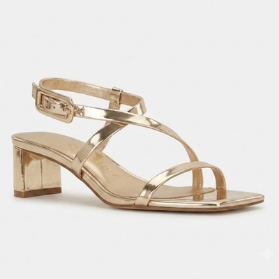 Katy Perry The Wandering Sandal Champagne Metallic Block Heel Square Toe  9.5