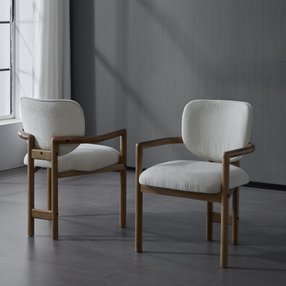 S Set Of 2 Upholstered Arm Chairs, Rubber Wood Accent Chairs Beige