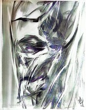 Dark Surreal Demon Portrait – 11x14 Pastel Drawing on Paper Original