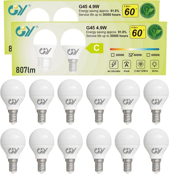 Led Lampe E14 4,9W 4000K 807 Lumen Neutralweiß G45/P45 12 StüCk Energiesparlampe-image