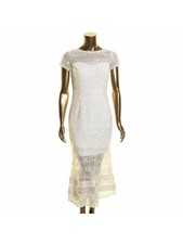 AIDAN MATTOX Womens White Short Sleeve Midi Fit + Flare Party Dress Size: 4