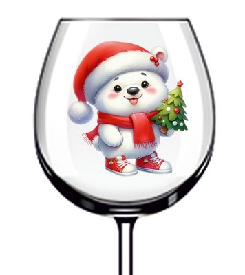 12x bunte Weihnachten Eisbär Baum Vinyl Aufkleber Abziehbild Becher Weinglas