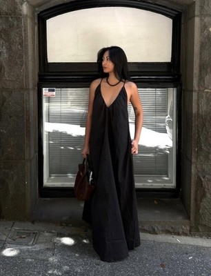ZARA NEW WOMAN FW25 ZW COLLECTION SATIN SLIP DRESS Black | 8802