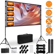 100” 120" FHD Projector Screen with Tripod Stand Front Rear Projection Portable