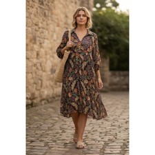 Earthy Boho Babydoll Dress L Brown Floral Flowy Cottagecore Lagen Indie Loose