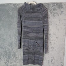 prAna Sweater Dress Womens Small Gray Striped Long Sleeve Pocket Knit Pullover