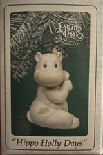 1995 Enesco Hippo Holly Days Porcelain Bisque Hanging Ornament Sealed NIB