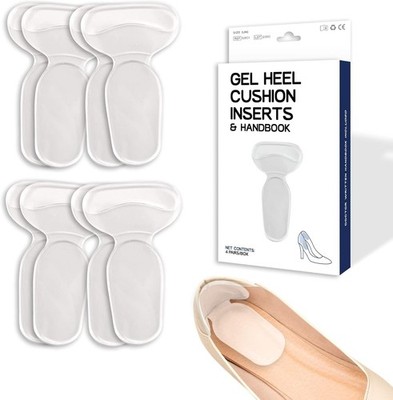 Heel Inserts for Women and Men, Reusable Silicone Gel Heel Pads for Shoes 4 Pair