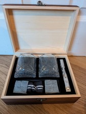 Whiskey Stones Gift Set - 8 Granite Rocks, 2 Crystal Glasses, Tongs & Box New