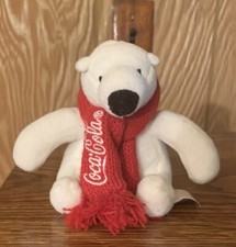 Coca Cola Coke White Polar Bear w/ Holiday Red Scarf 4 Mini Plush