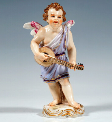 MEISSEN JUGENDSTIL FIGUR  AMOR MIT GITARRE CUPID WITH GUITAR MNR: O193   UM 1895