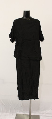 Ursime Women's Short Sleeve Layered Overlap Maxi Dress ZS6 Black Medium NWT