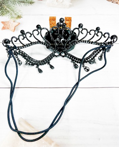 Diamond Crystal Masquerade Mask, Masquerade Wedding, Black Mask, Goddess Mask - Picture 3 of 6
