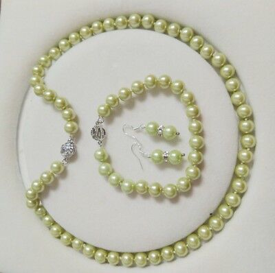 8mm AAA Dark Green Shell Pearl necklace Bracelet Earring Set