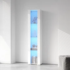 Side Cabinet Glass LED Curio Display Cabinet Side Storage Organizer with 4-Shelf