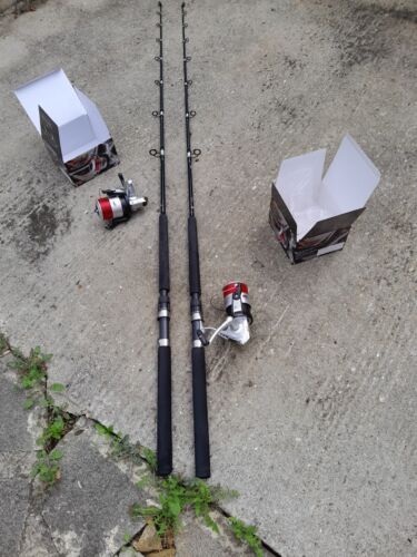 2 x Abu Garcia 7ft Boat Fishing Rods With 2x Lineaffe Salt Water Reels & Line