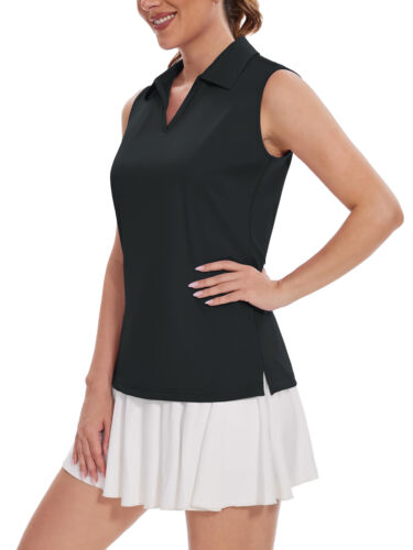 UPF 50+ Camicia donna golf sole scollo a V polo smanicata canotta allenamento asciugatura rapida top - Foto 12 di 72