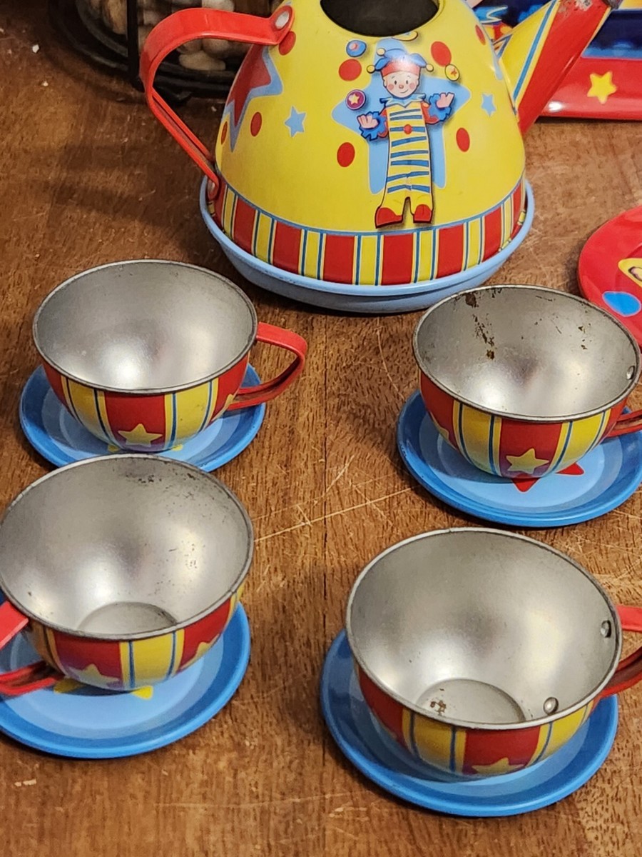 2009 Schylling's Silly Circus Tin Tea Set 14 pc Serving Tray, Cups