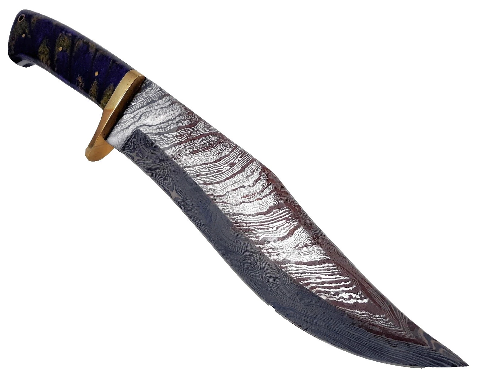 Damascus Steel Blade Leather Handle Bowie Collectible Modern Factory Manufactured Fixed Blade Knives