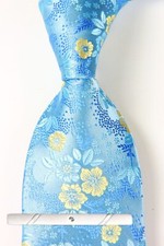 New Classic Floral Blue Yellow JACQUARD WOVEN 100 Silk Men's Necktie Tie