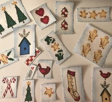 Lot of Christmas “Stamp-like” Appliques - 15 Holiday Iron On fabric appliques