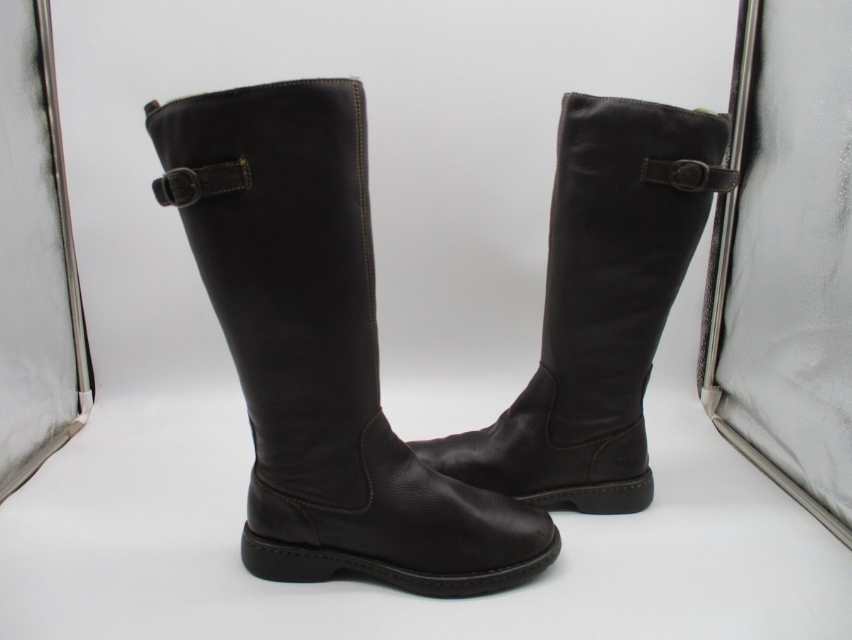 Born Brown Pebbled Leather Zip Knee High Comfort Boots Womens Sz