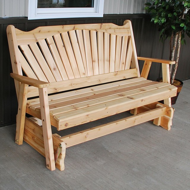 A L Furniture Western Red Cedar Fanback Outdoor Loveseat Glider