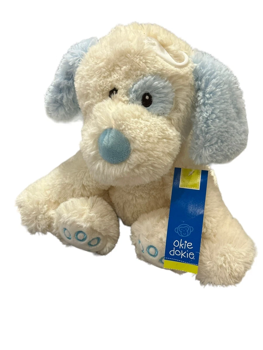 Okie Dokie Cream Blue Puppy Dog Plush Stuffed Animal Hugfun Lovey Security