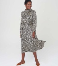 NWT-Ann Taylor LOFT Leopard Long Sleeve Belted Flowy Silky Midi Dress Size 4
