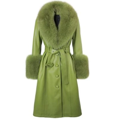Plus Size Coat Women Real Fur Collar Long Genuine Leather
