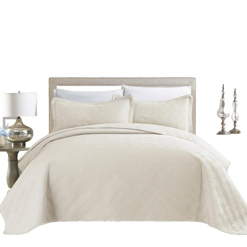 FLYMME Queen Size Quilt Set - Beige Lightweight Microfiber Bedspread With 2 Shams, All-Season Coverlet