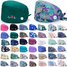 Surgical Scrub Cap Doctor Nurse Cotton Bouffant Adjustable Head Cover Print Ha L