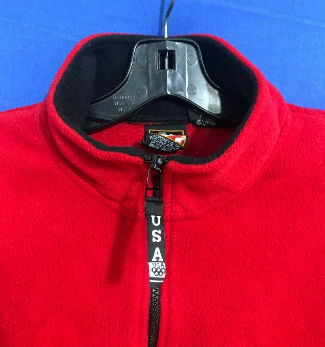 VTG JCPENNEY USA OLYMPIC BRAND Pullover FLEECE 1 4 Zip Sweatshirt Top Red Sz M