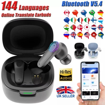 Wireless Translator Earbuds 144 Languages Real-Time AI Translation Earphones UK