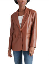 NWT Steve Madden Women Faux Leather Blazer, Color Brown  Cognac , Size S