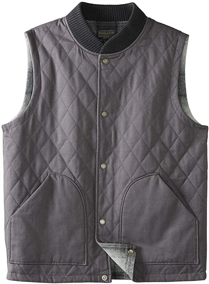 PENDLETON Sz XL Mens Reversible Canvas Vest Plaid Gray Grey NWT Outdoor Camp