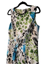 Dressbarn Sleeveless Dress 12 Stretch Sheath Spring Watercolor Flowers White Zip