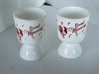 Vintage Milk Glass Good Morning Egg Cup Holder Hazel Atlas Lot of 2