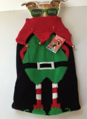 Party Dog ELF SWEATER L NEW Christmas PET LARGE Jingle Bells SANTA'S HELPER NWT