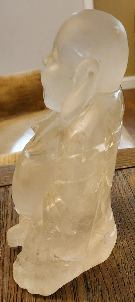 СТАРИННЫЙ КИТАЙСКИЙ РУЧНОЙ РЕЗЬБЫ БОЛЬШОЙ ТЯЖЕЛЫЙ 8 1/4 «КАМЕНЬ КРИСТАЛЛ БУДДА 18 000 КАРАТ - Изображение 4 из 4