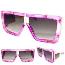 Oversized Classic Retro Hip Hop Shield Style SUN GLASSES Large Pink & Gold Frame