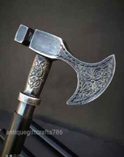 Walking Stick Handmade Solid Antique Pewter Axe Walking Stick Wooden Cane