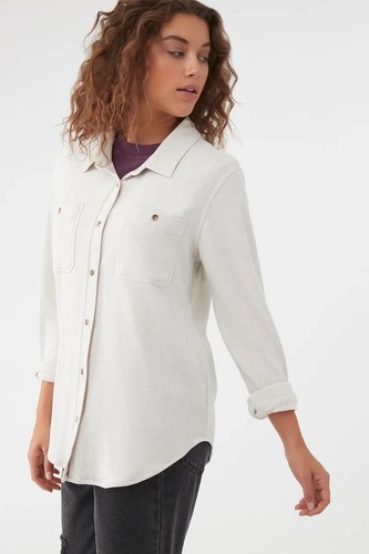 O'NEIL WOMES SOFT COTTON BUTTON-UP IN HEATHER OATMEAL SIZE SMALL JANNY MODEL - 第 1/6 張圖片